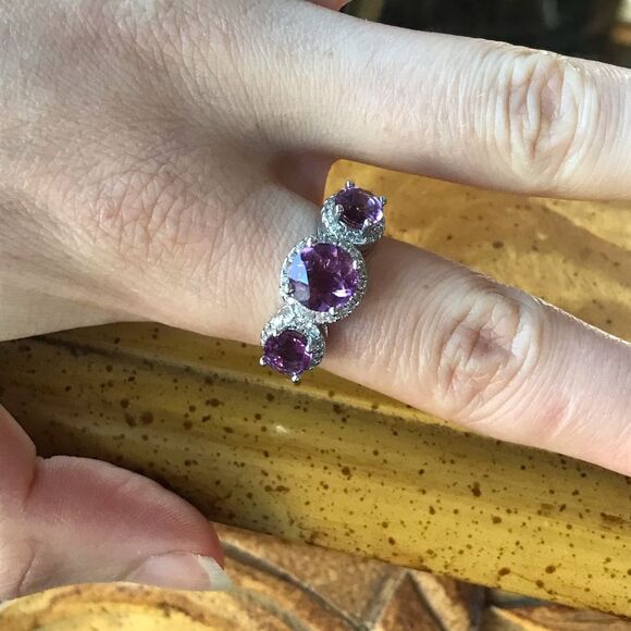 Natural Pink Fluorite Sterling Silver Trilogy Ring Size 8.75 - Picture 3 of 8